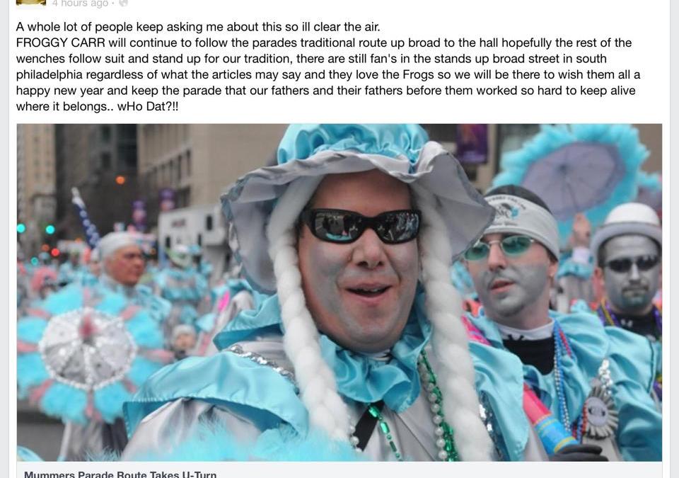Froggy Carr Following the Traditional Route for the Mummers Parade 2015