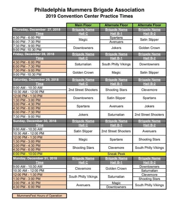 Fancy Brigade Practice Schedule at the PA Convention Center Mr Mummer